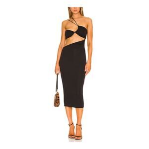 Camila Coelho 'Luciana' Black One Shoulder Midi Dress Size S